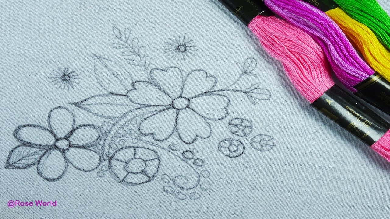 hand embroidery colorful violet flower and leaf unique design part 1