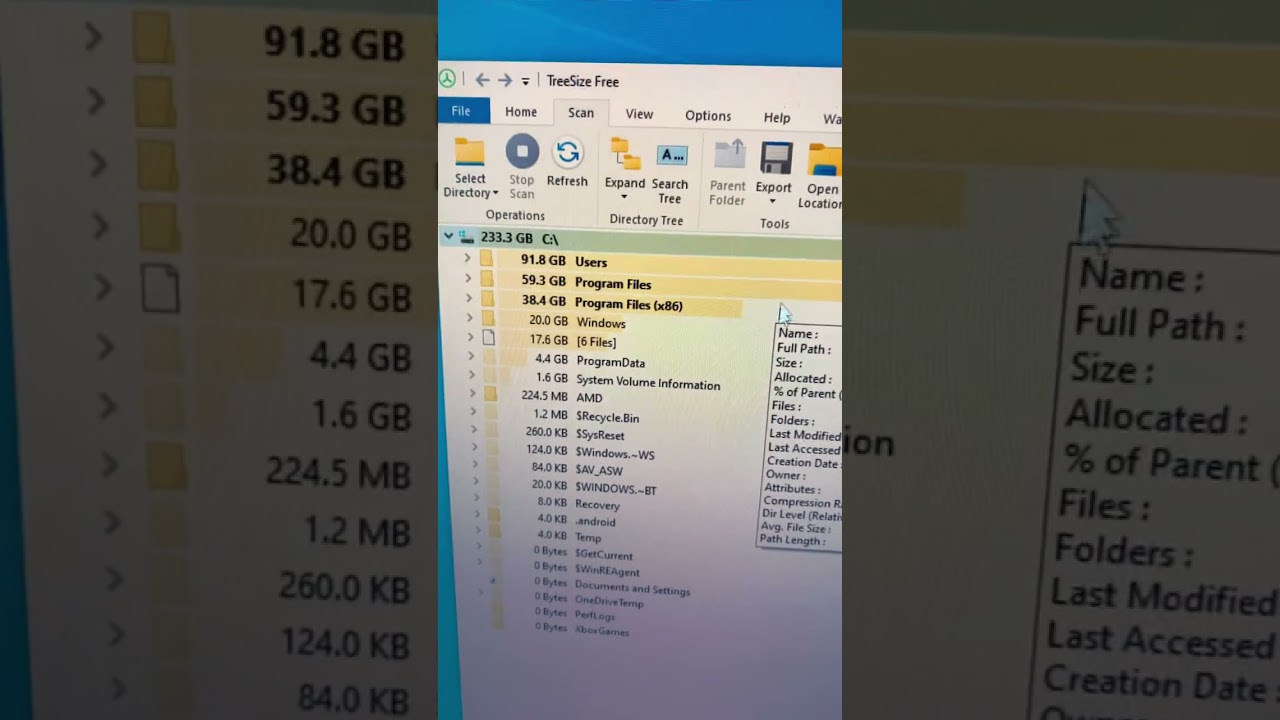 Найдите, что занимает место на компьютере с Windows