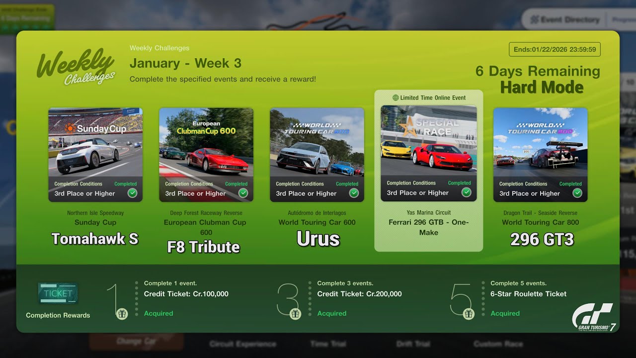 Gran Turismo 7 | Weekly Challenges January 2026 Wk.3 - 4 Old Events & 1 New 296 1-Make [PS5Pro]