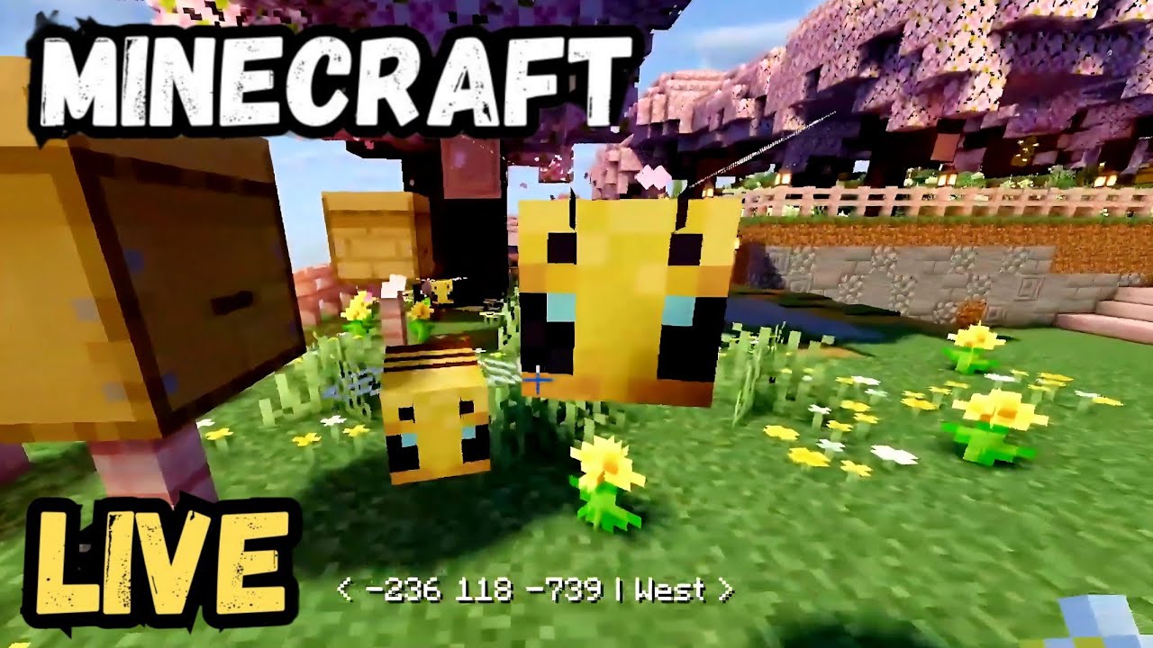 LIVE 🔴 Building Cherry Blossom Bee Garden in Minecraft 🌸 🐝 