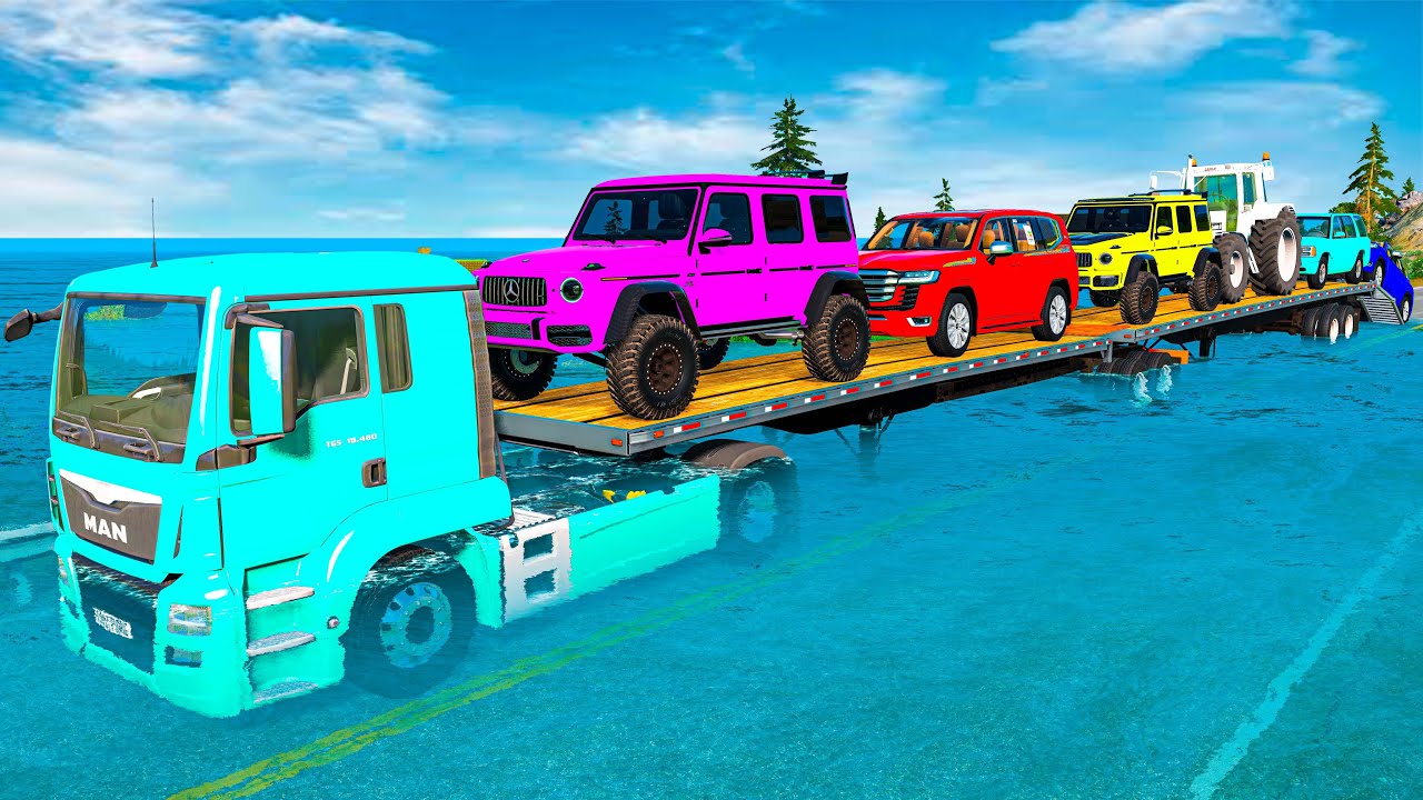 Flatbed Truck McQueen | Transportation with Truck - Pothole vs Car | BeamNG.Drive Gameplay #44