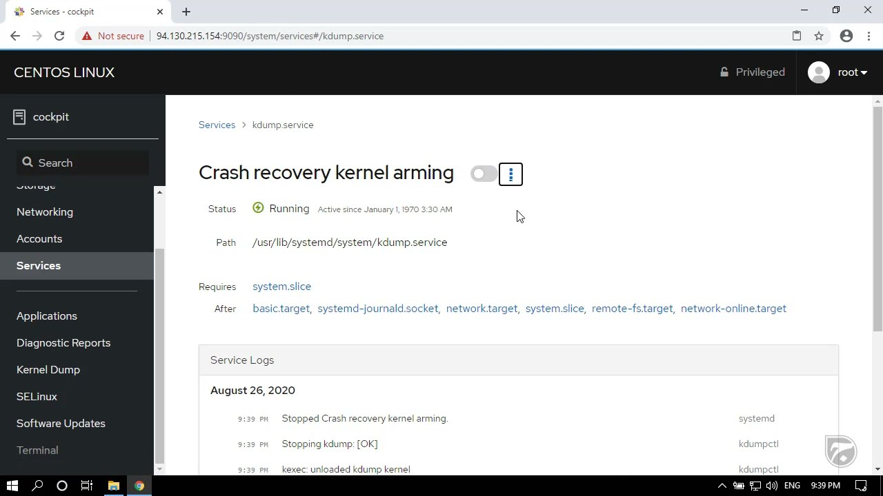 آموزش Cockpit لینوکس قسمت ۲۰ بخش Kernel Dump