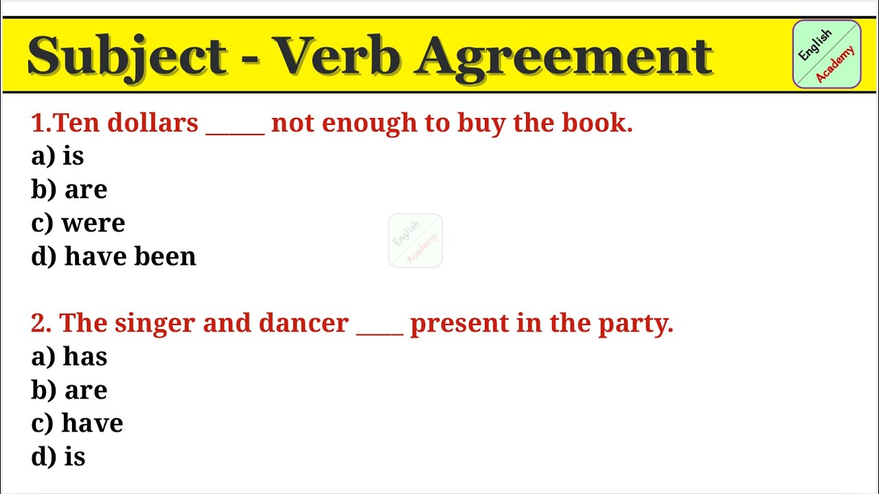 Subject Verb Agreement practice set 22 #englishacademy #subjectverbagreement