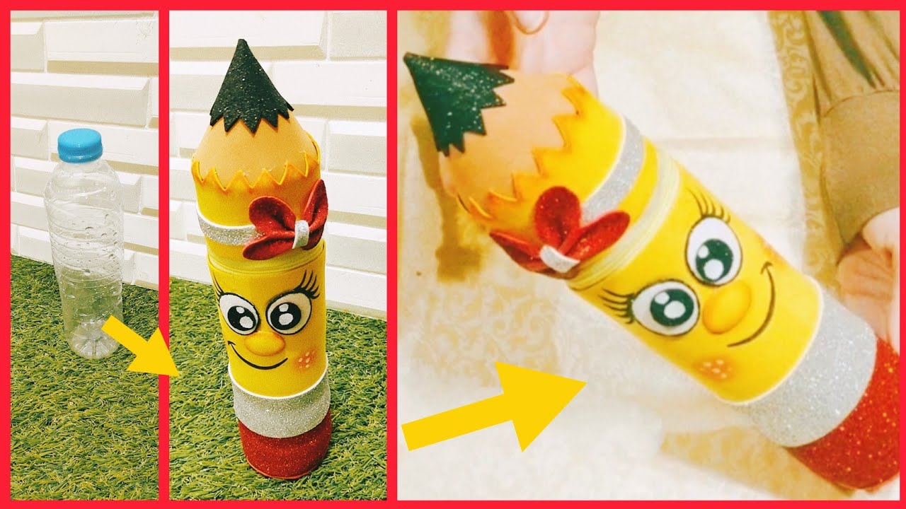 مقلمة مدرسية من زجاجة بلاستيك 🖊️📚❤️🎨 افضل استغلال للزجاجات البلاستيك Diy back to school #diy #howto