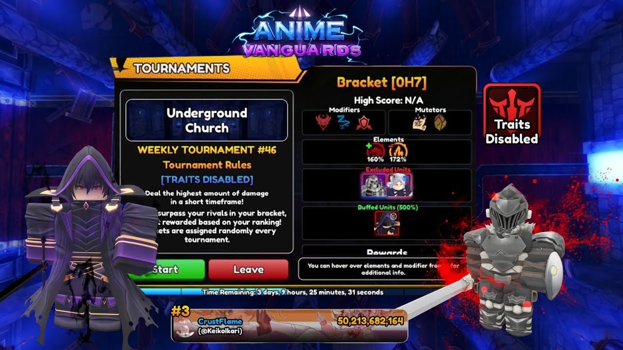 [Traitless] 50.21B+ Dmg Tournament 46 (Anime Vanguards)