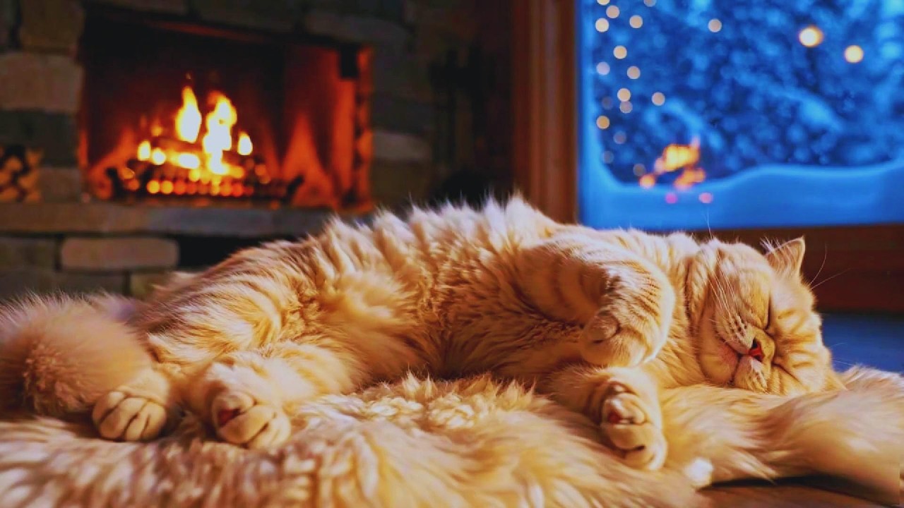 🐱 Sweet Orange Cat Dozing by Fireplace for Stress-Free Vibes 🔥