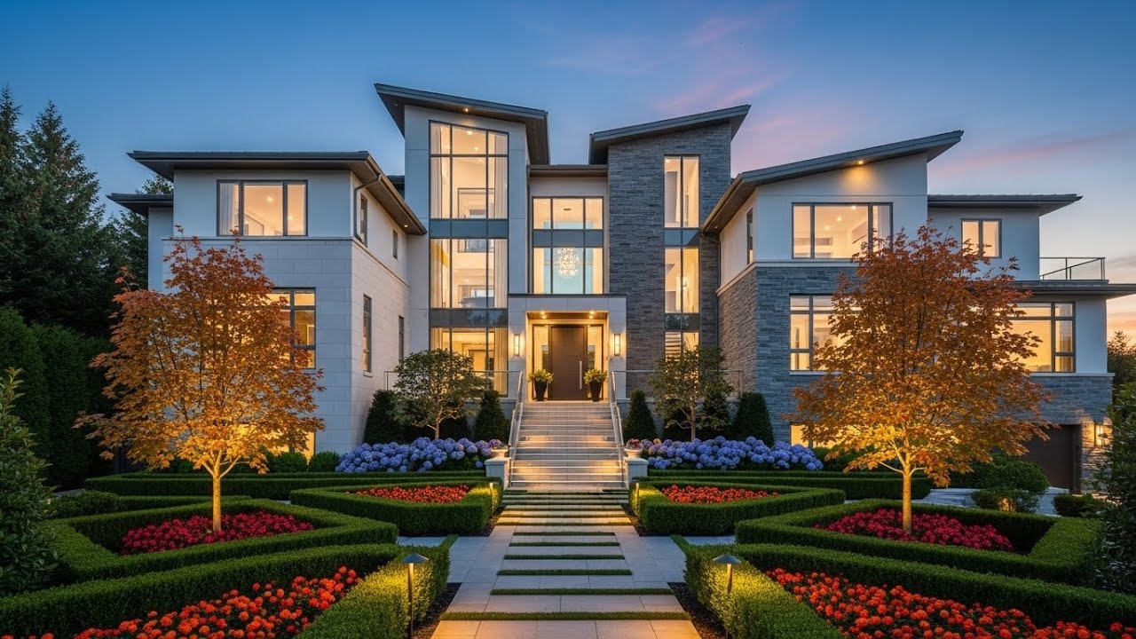 Breathtaking Multimillion Modern Mansion with Symmetrical Design, Glass Facade & Elegant Gardens ✨🏡