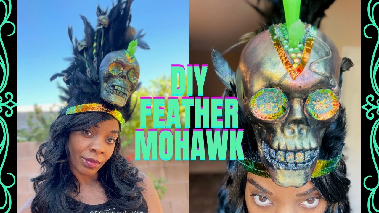 Halloween Costume - DIY Headdress - Feather Mohawk - Halloween Skull Ideas - Skull Crown