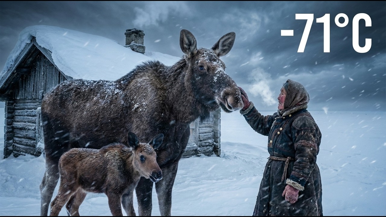 Sick Moose and Her Cub Knock on an Old Woman’s Door During a -71°C Siberian Blizzard