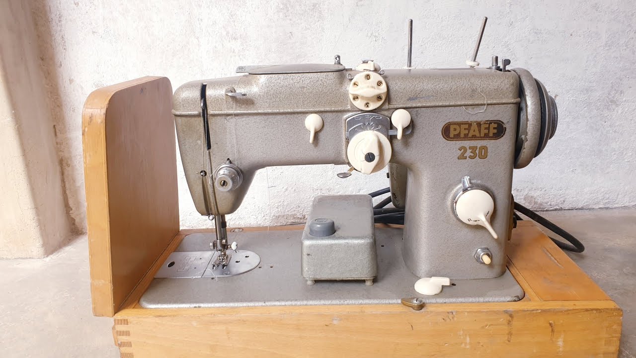 Pfaff model 230 sewing machine, showing settings and stitches