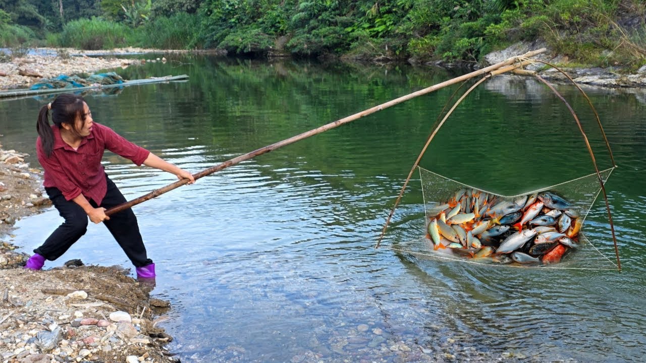 Diep's fishing bait processing techniques and primitive tools used to catch carp.