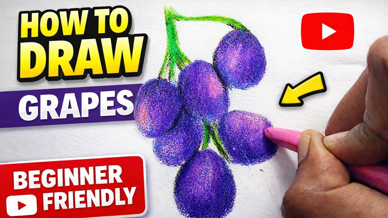 How to Draw Grapes 🍇 | “Easy Grapes Drawing Tutorial 🔥— Beginners Step by Step!” 