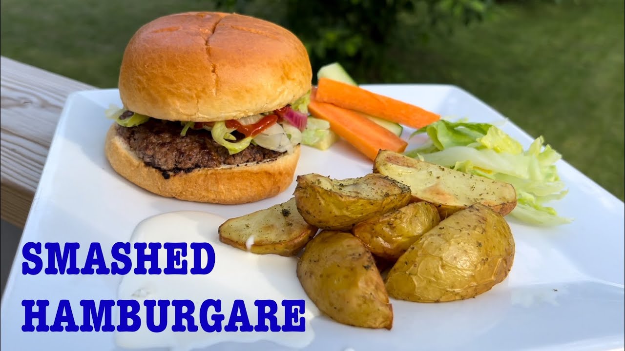 SMASHED HAMBURGARE, VITLÖKSSÅS, PICKLAD RÖDLÖK & KLYFTPOTATIS!