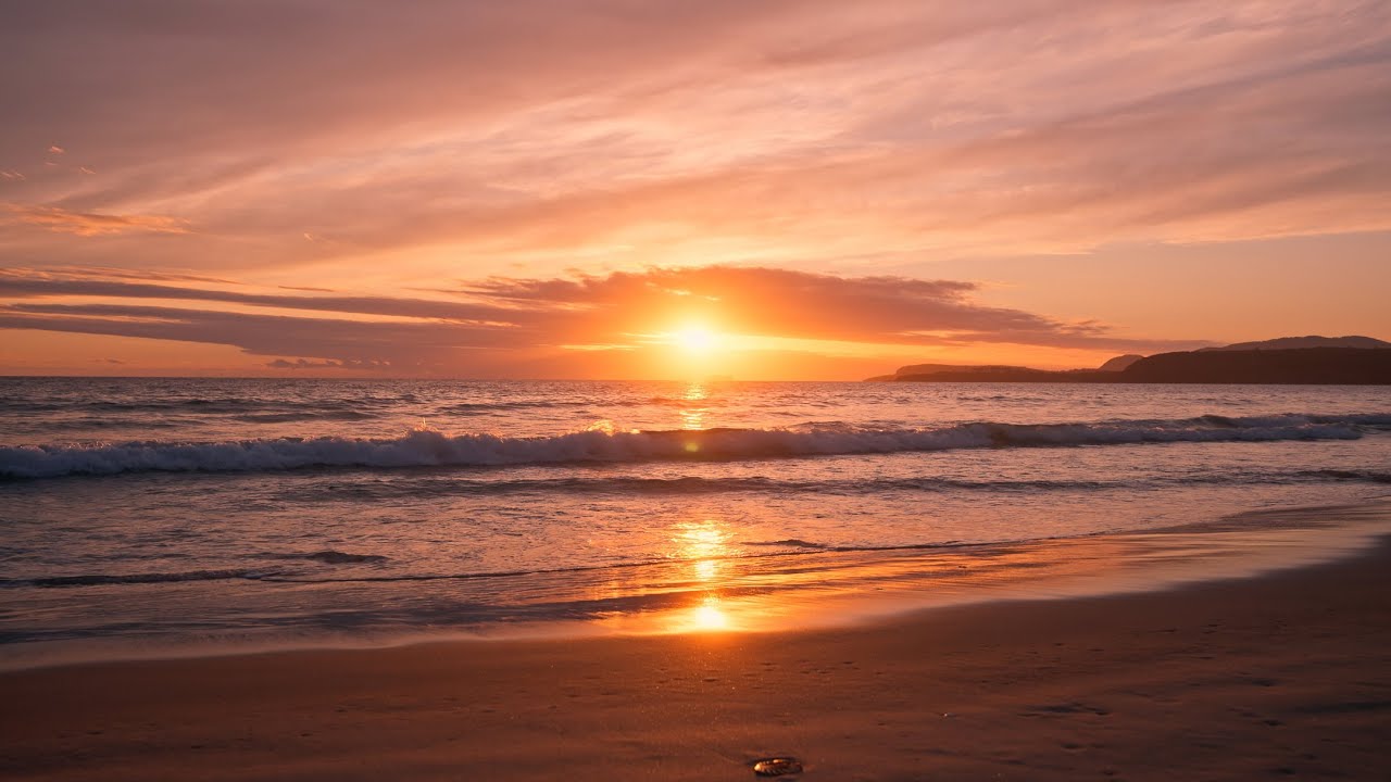 Amber Sunset on the Beach with Calming Ocean Waves | Relaxing ASMR for Deep Sleep | 3H in 4K