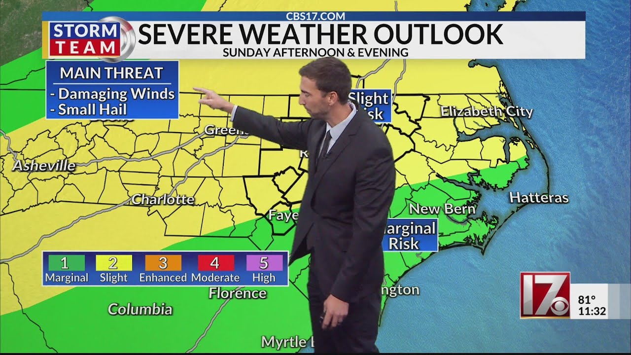 Central NC forecast near 100 Sunday, severe storm risk