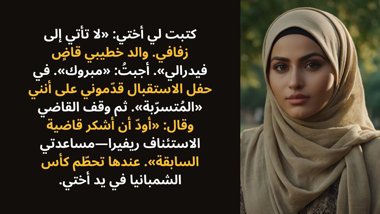 قالت أختي: «لا تأتي—عائلة القاضي من النخبة»، إلى أن ناداني هو بنفسه من على المنصّة.