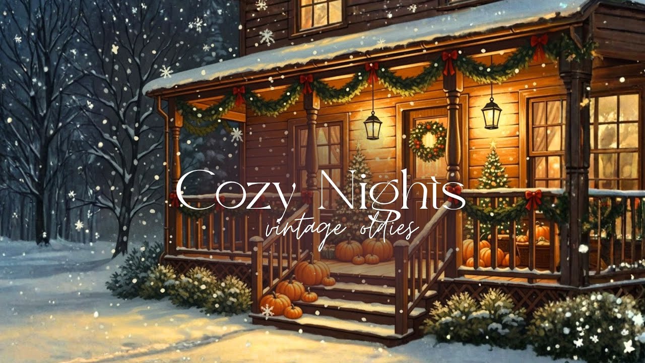 cozy 1940s christmas cabin porch 🎄 | gentle snowfall, peaceful christmas air & soft vintage oldies