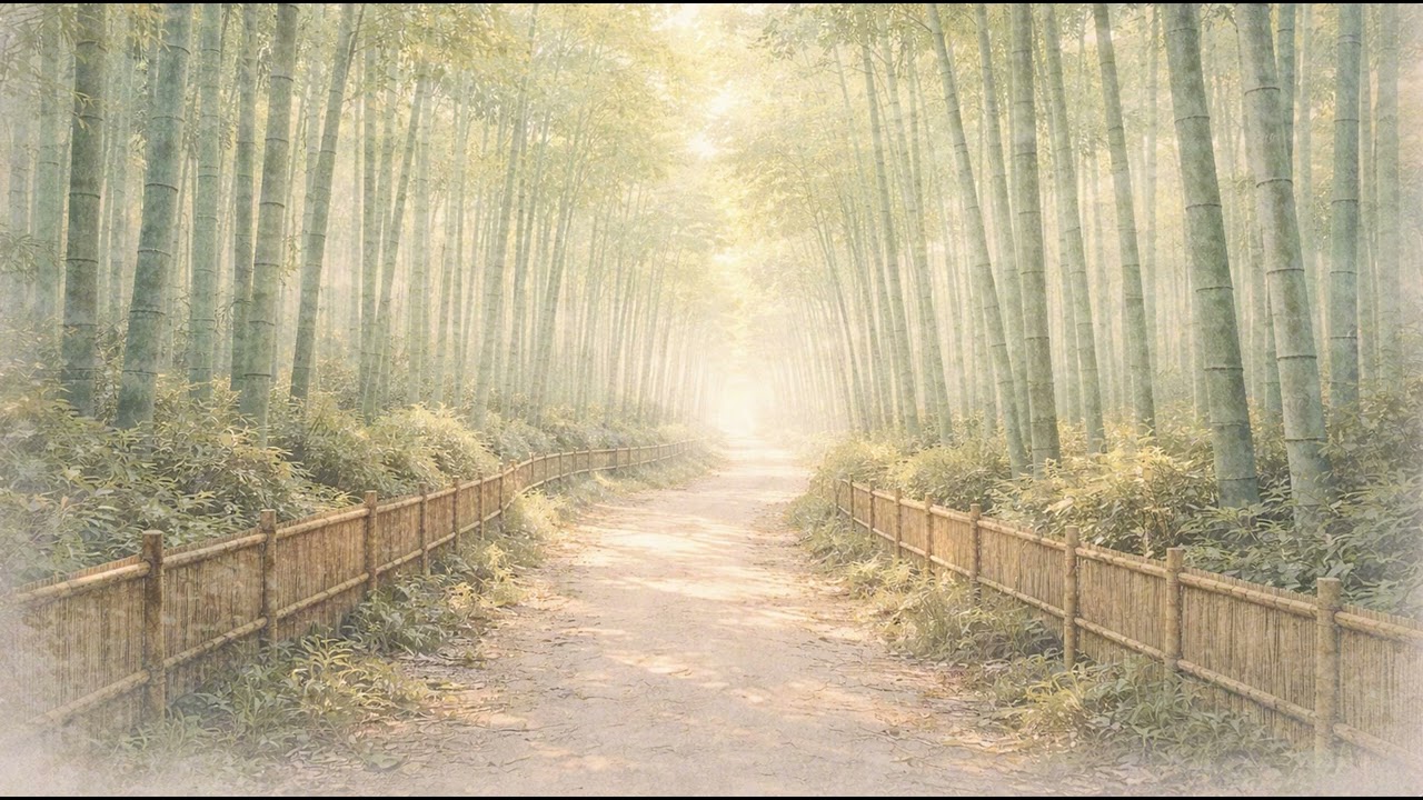 Golden Bamboo Forest Path | Serene Japanese Zen Garden Idle TV Background | Soft Morning Light