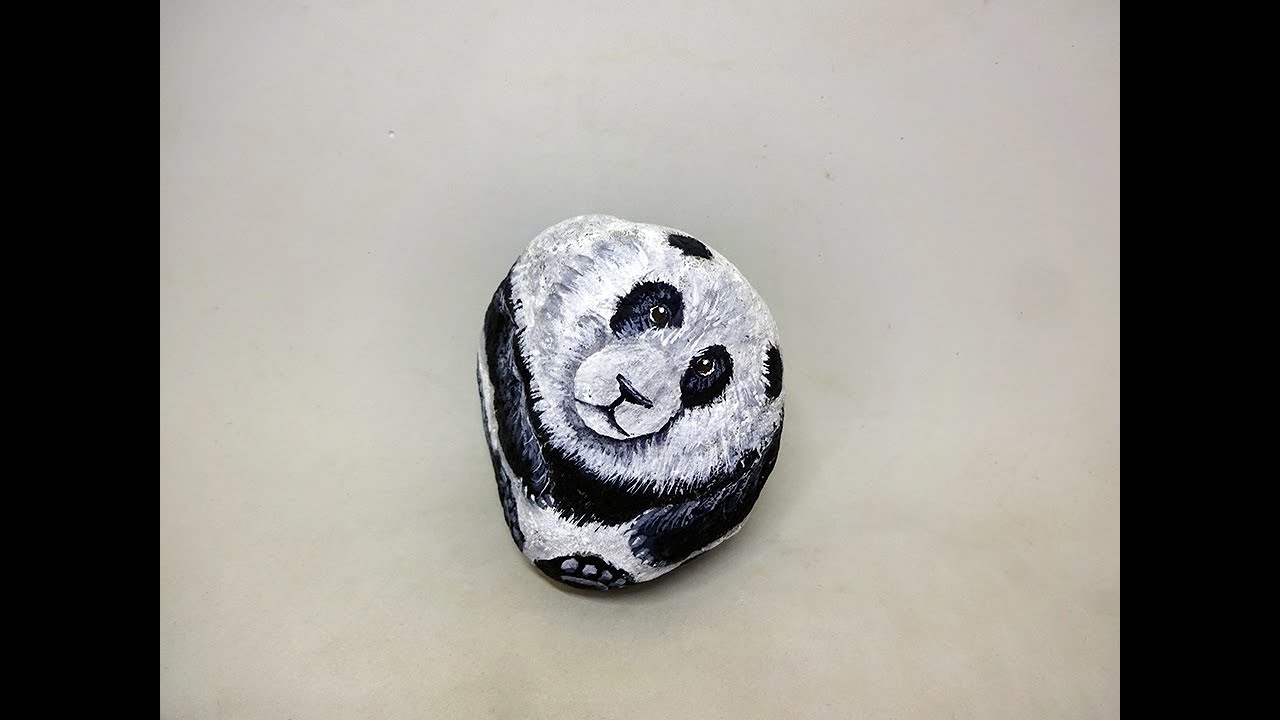 COMO PINTAR PIEDRAS CON OSO PANDA PASO A PASO  Pedreta de Riu Susana Puig