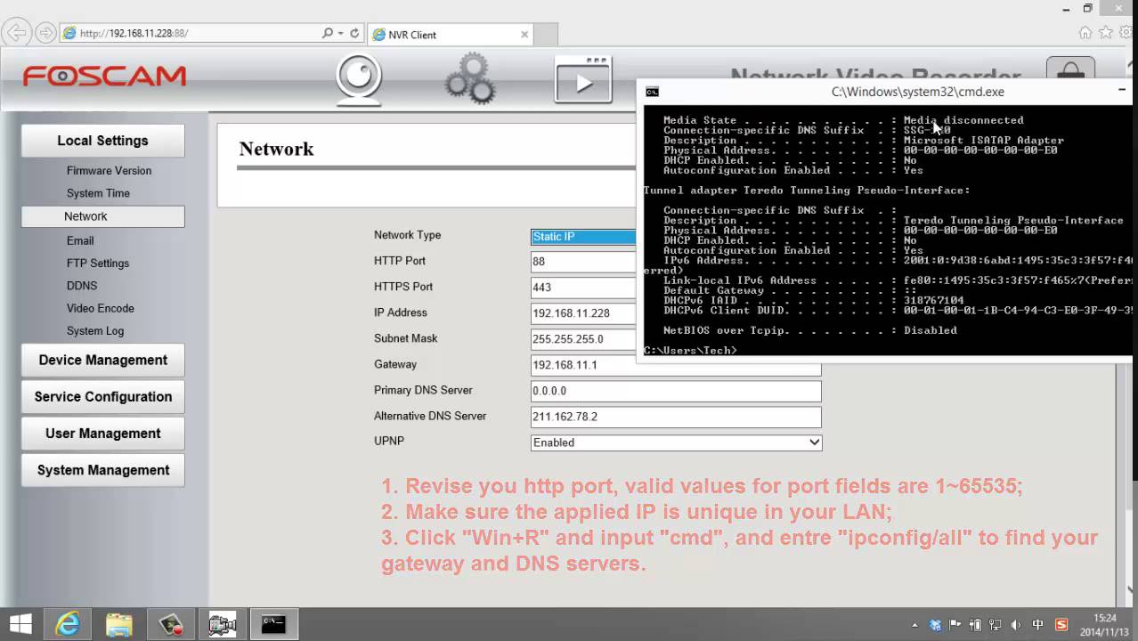 Foscam NVR Tutorial: How to assign a static IP for your NVR on website