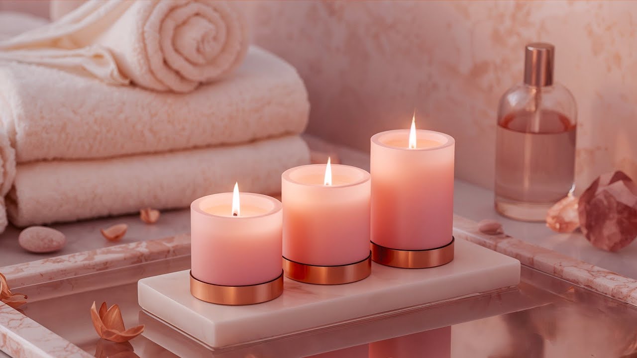 Fall Asleep Fast Tonight 🌙 Soft Pink Candle Spa Music for Deep Sleep & Overthinking Relief