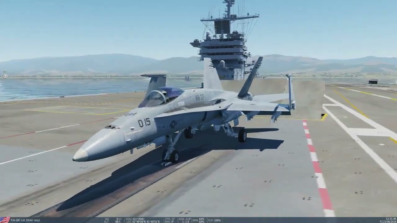 التشغيل السريع F 18 والاقلاع من حاملة الطائرات & F 18 quick start up and take off  Supercarrier 2023