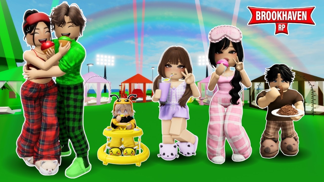 HACEMOS PIJAMADA DE COLORES CON MI ESPOSO Y MIS HIJOS EN BROOKHAVEN ROBLOX! #roblox #brookhaven