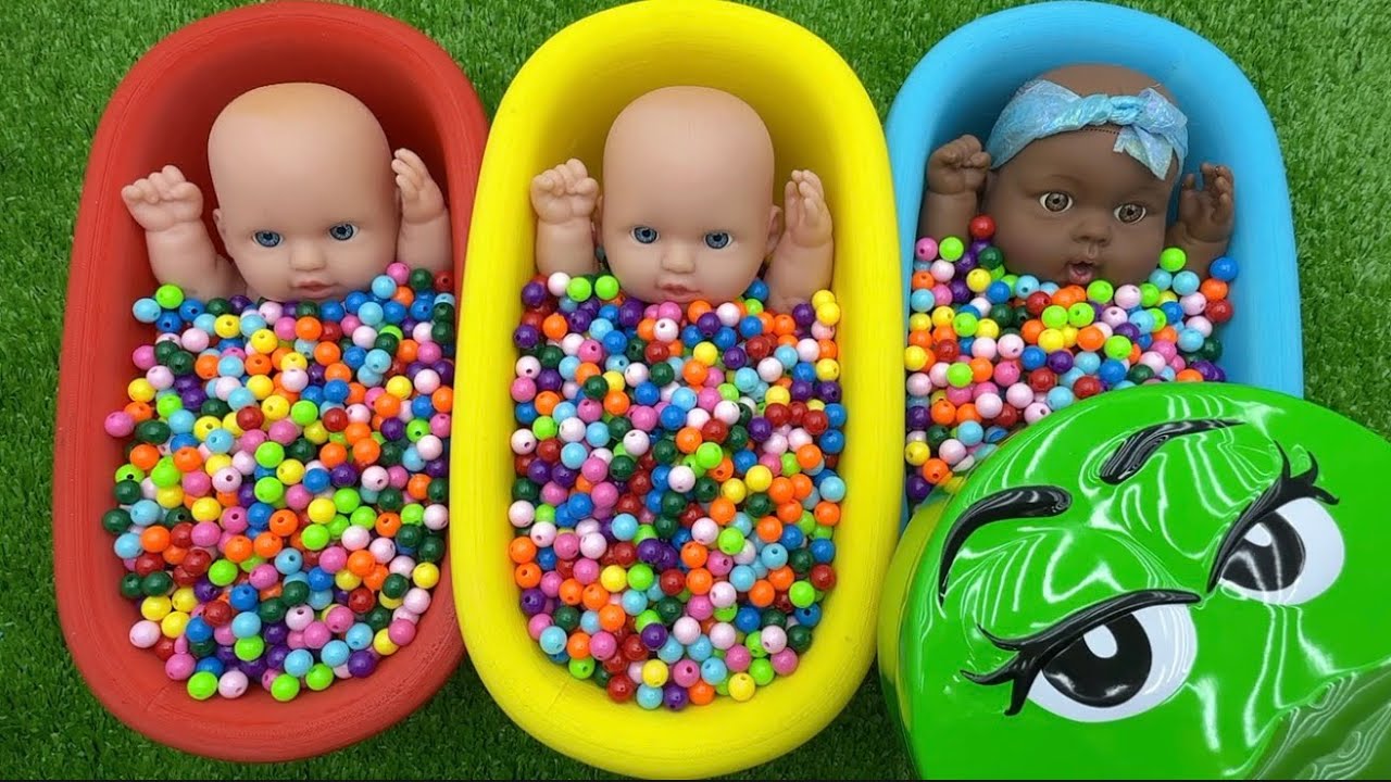 Full of 3 Rainbow BathTubs Candy with M&M's & Magic Slime Cutting Video 