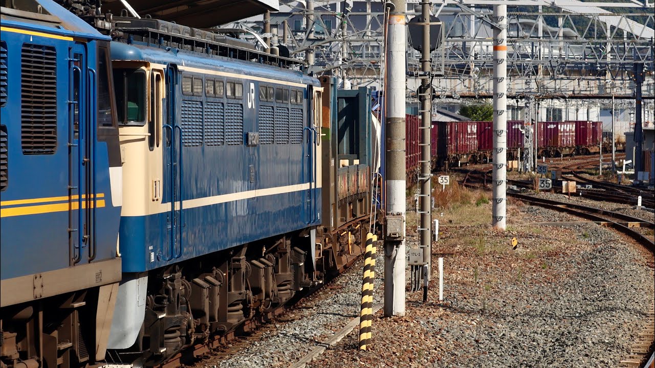 5085レ EF210-319号機【吹】+ﾑﾄﾞEF65 2101号機【新】+コキ21B 京都駅通過シーン #5085レ #ef210300番台 #ef65国鉄色 #京都駅 #通過シーン #貨物列車 