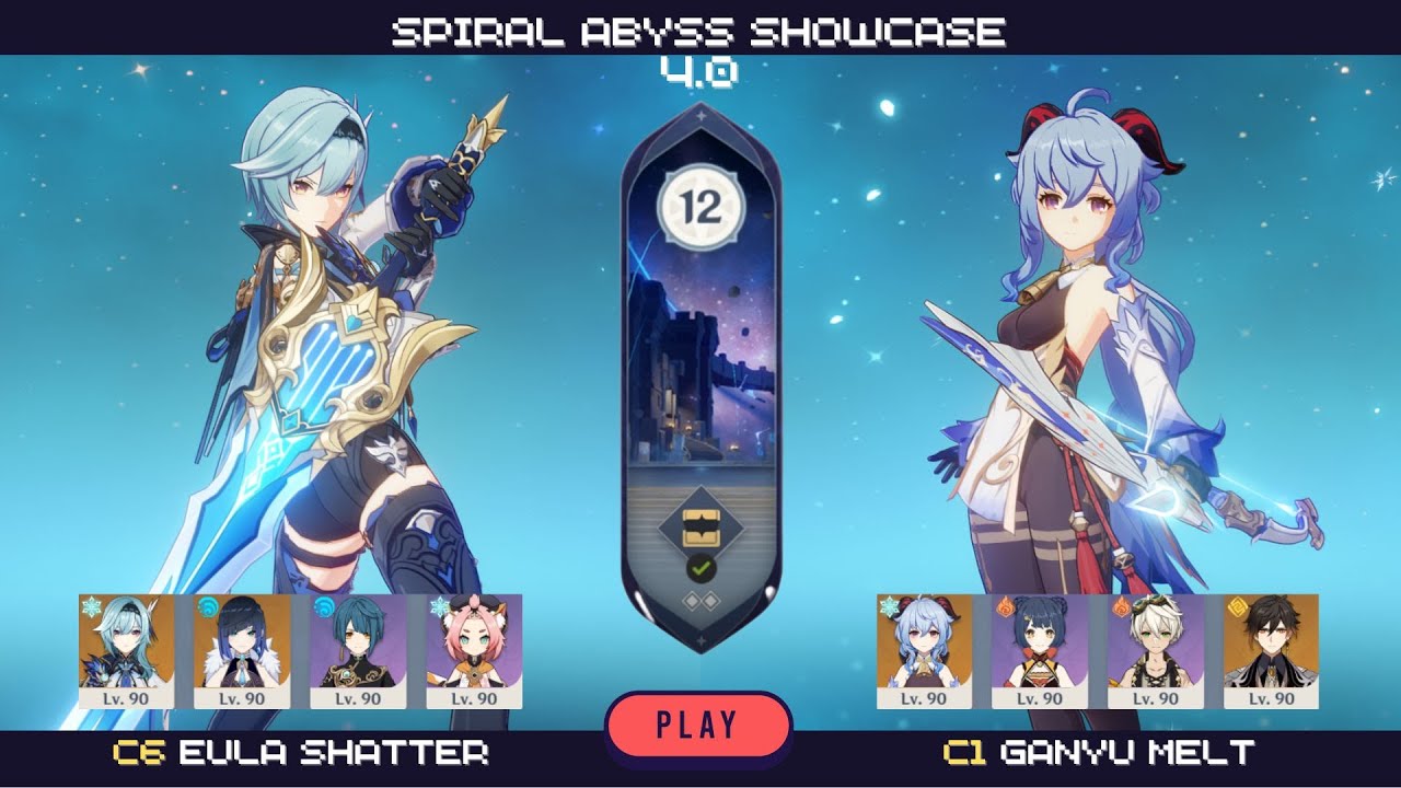 Spiral Abyss 4.0 - Floor 12 | C6 Eula Shatter and C1 Ganyu Melt [9 stars]