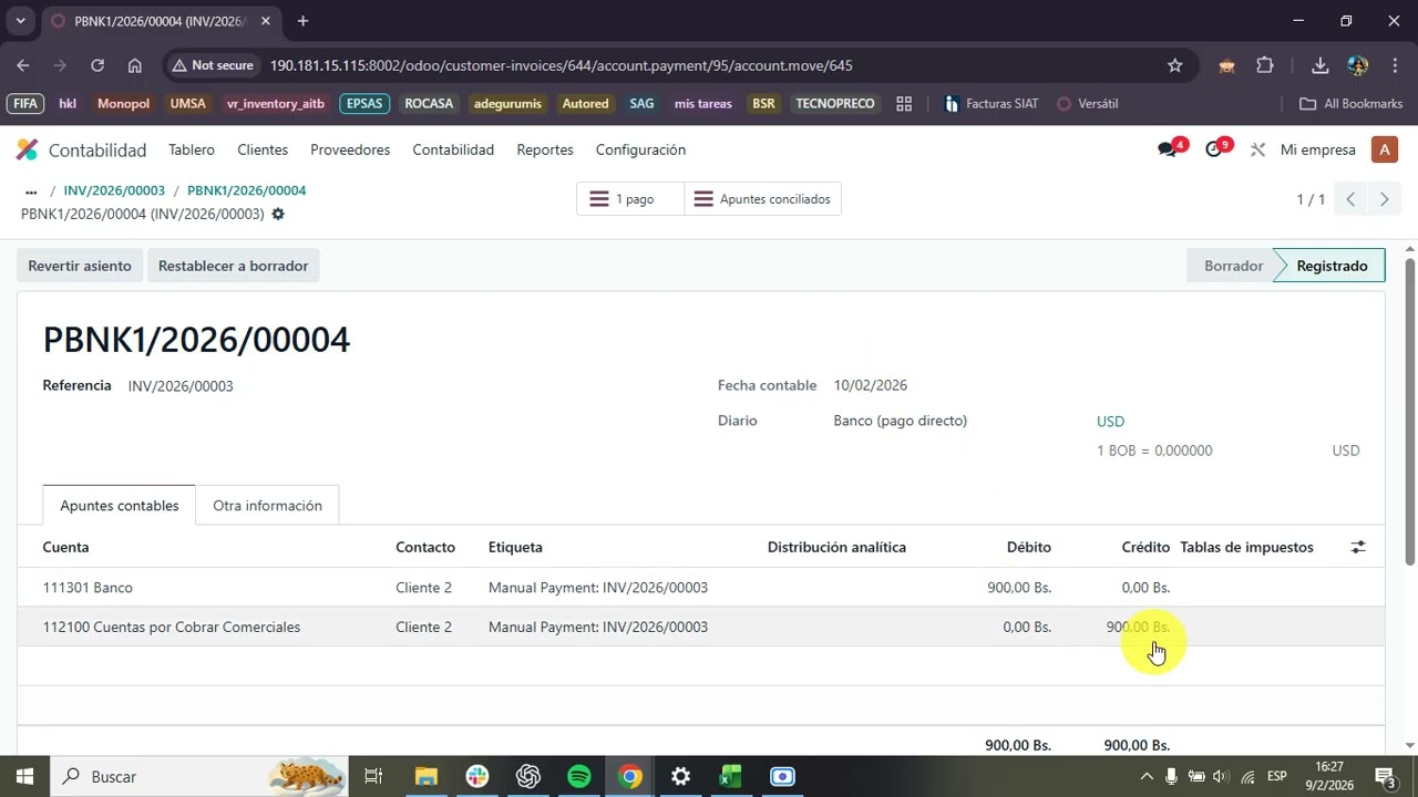 Registro de pago con moneda extranjera ODOO V 18