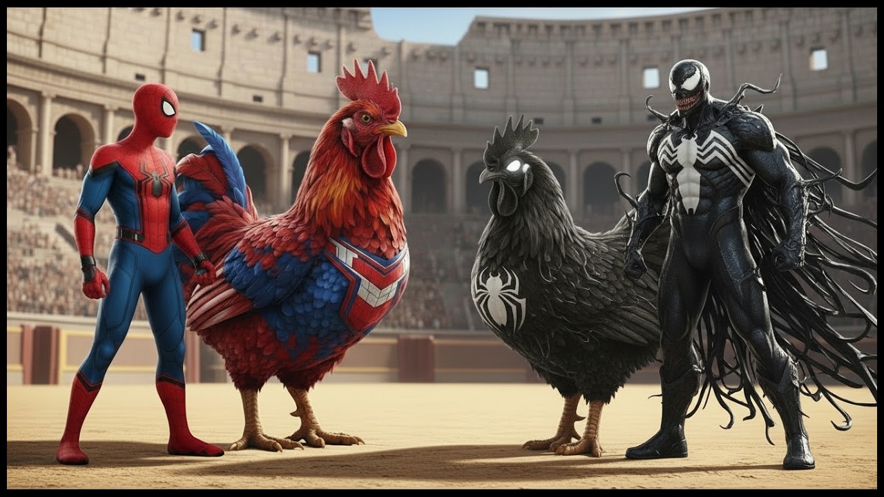 ⚔️ Ferocious SPIDER-MAN  CHIKEN 🆚 Massive VENOM Chicken | Ultimate Wild Animal Fights Showdown