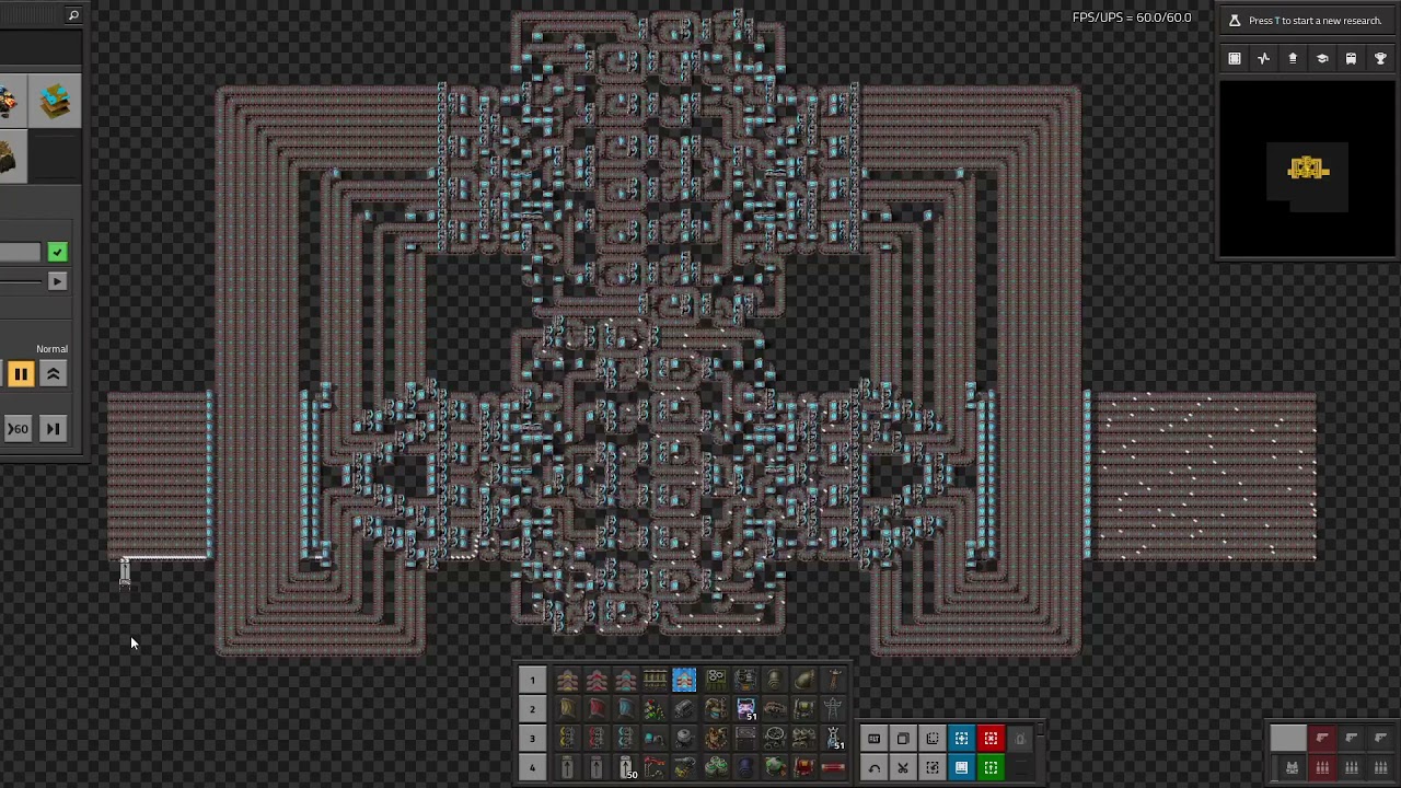 Factorio 16-belt Universal Lane Balancer one side of belt