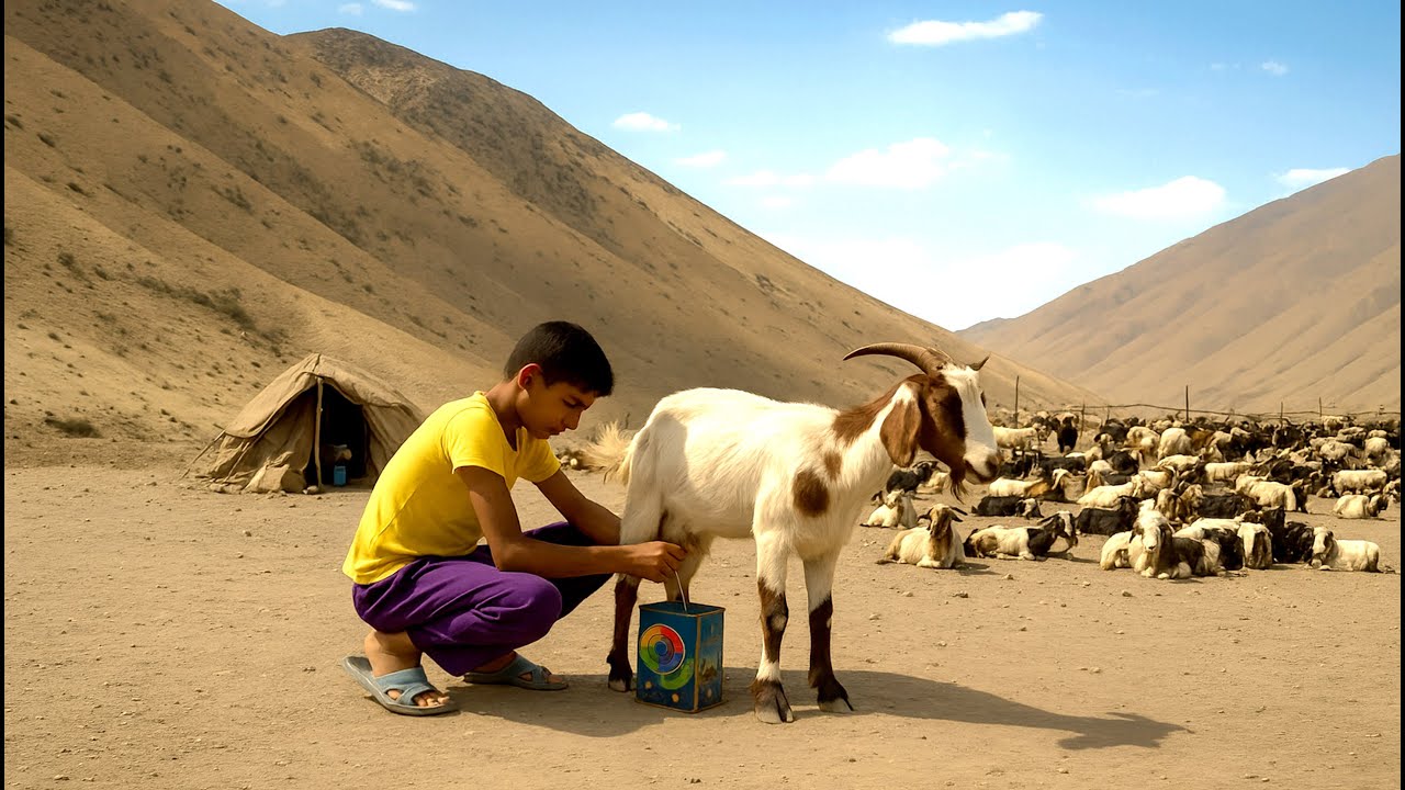 زندگی یک نوجوان دامدار و نگهداری بزها در کوهستان