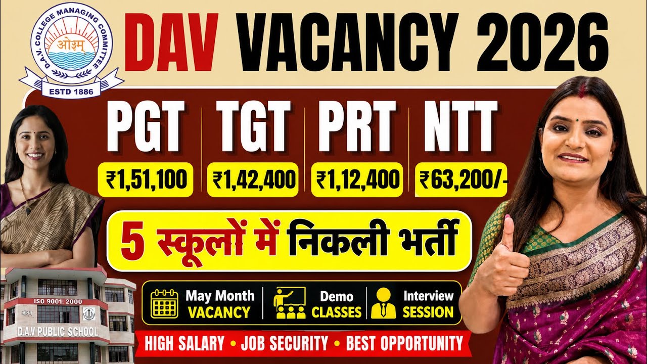 DAV PUBLIC SCHOOL TEACHERS VACANCY 2026: PGT TGT PRT NTT & Others | Teaching & Non-Teaching Posts