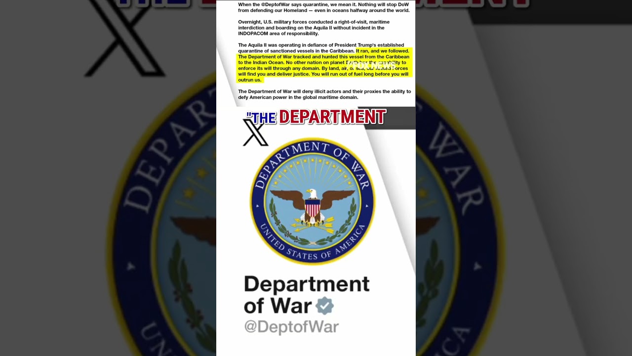 BREAKING: Department of War confirms boarding of oil tanker in Indian Ocean #shorts #us #news