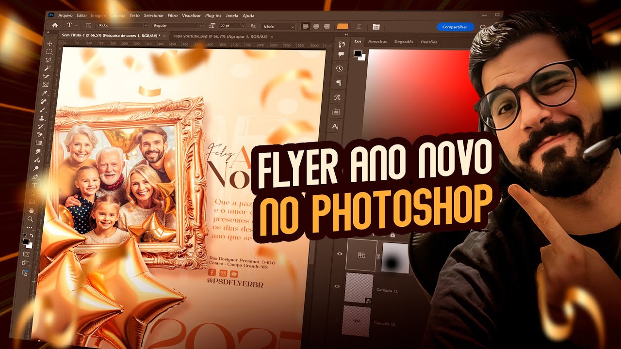 COMO FAZER FLYER DE REVEILLON ANO NOVO  NO #photoshop  -  PSD FREE