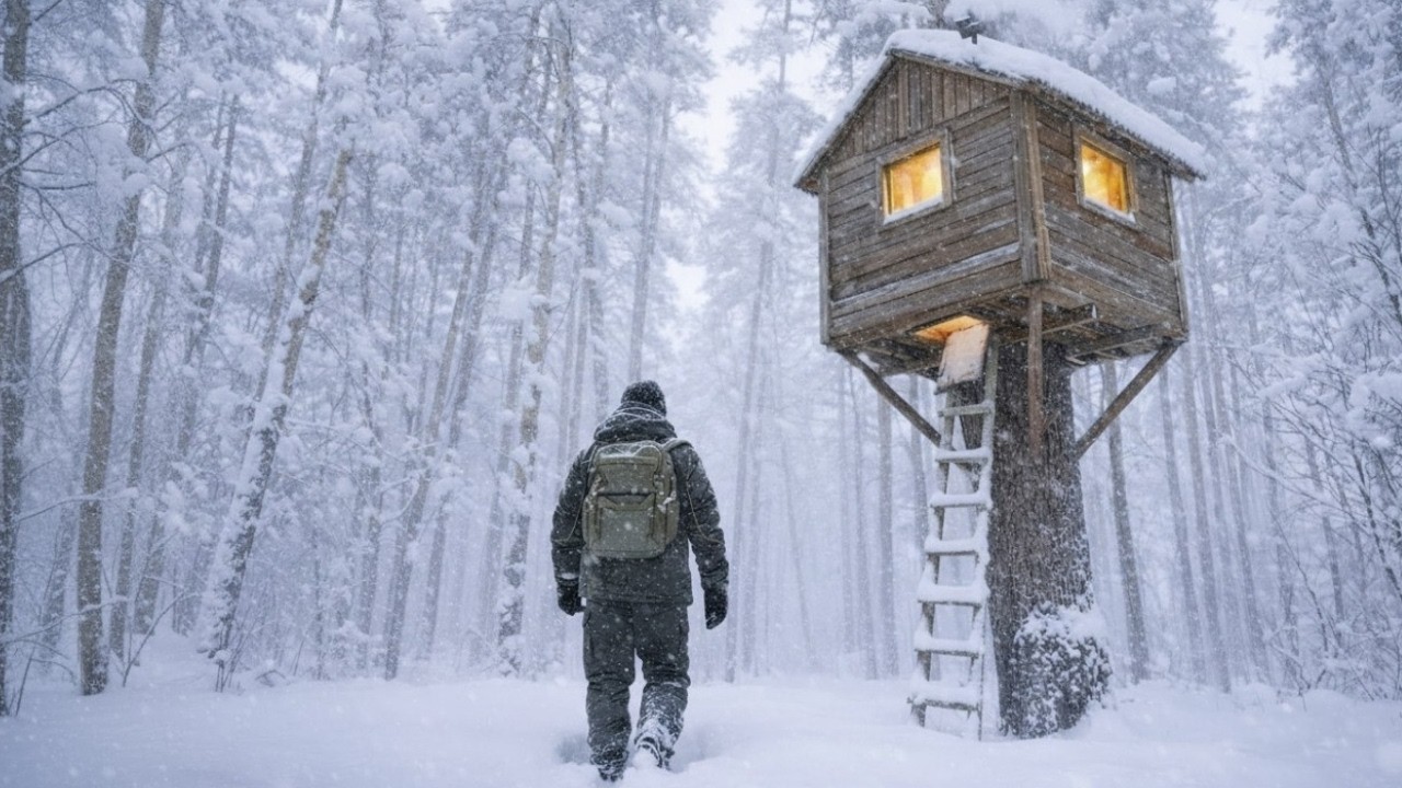 Alone in the Snowstorm at −71°C | Surviving a Winter Blizzard in a Treehouse Shelter