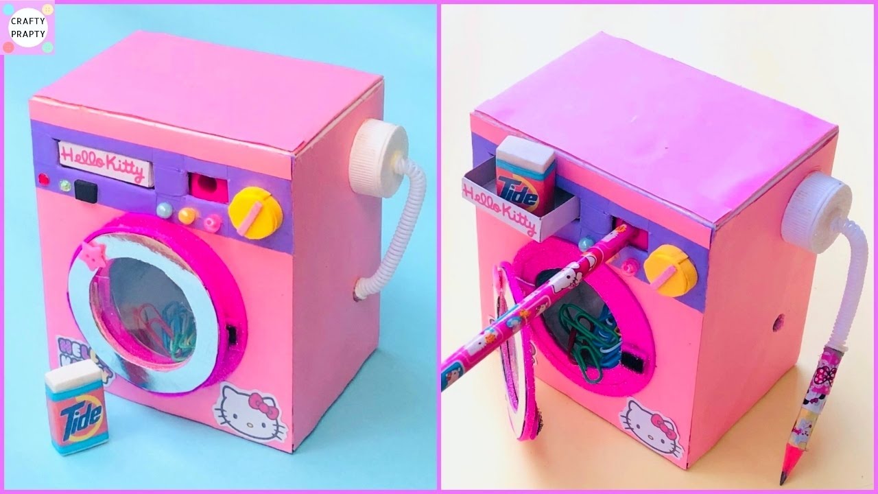 How to make Hello kitty Toy Washing Machine Stationery Organizer With paper/ School supplies