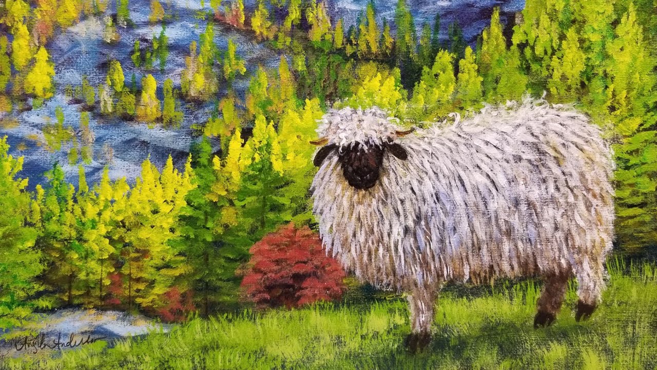 Autumn Landscape with Blacknose Sheep Acrylic Painting LIVE Tutorial
