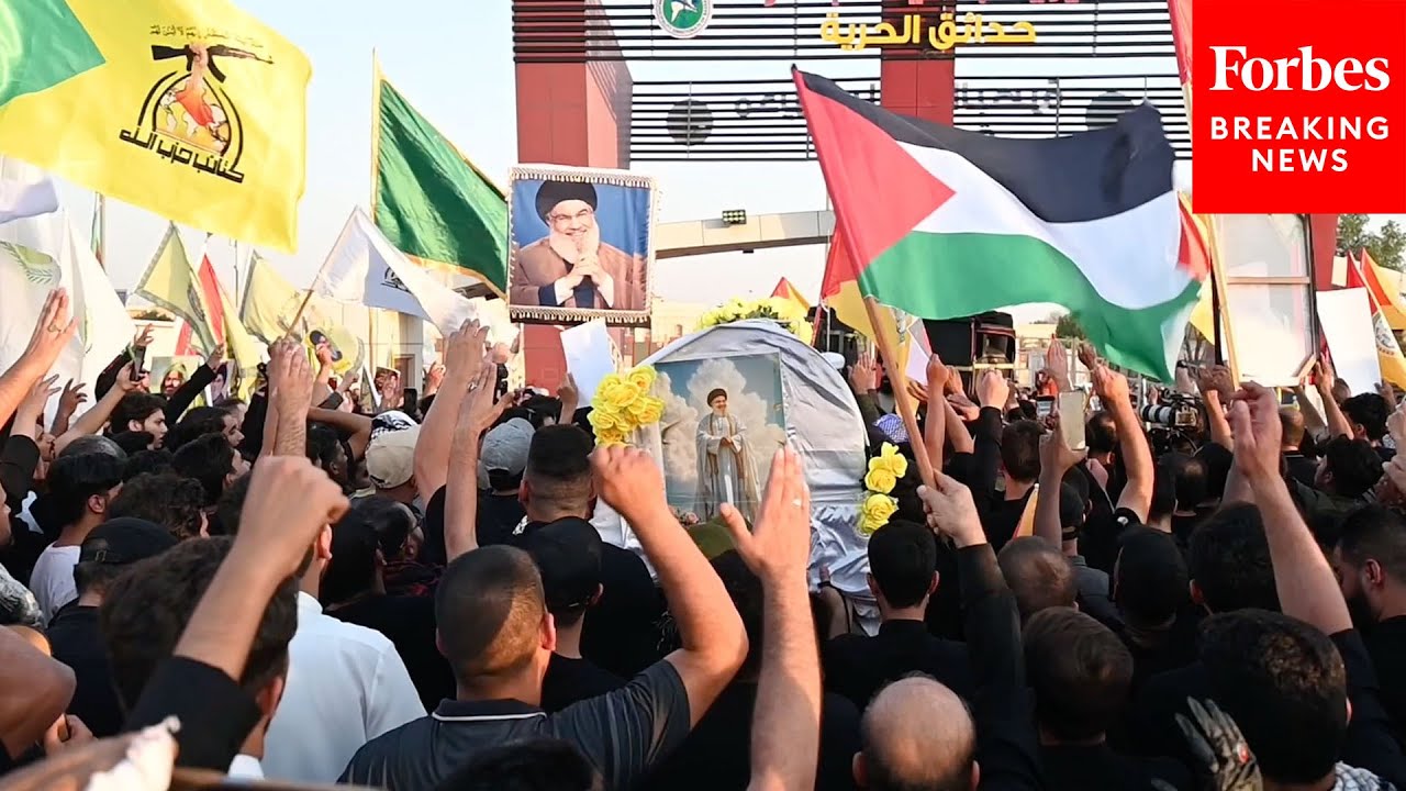 People In Basra, Iraq, Hold Symbolic Funeral For Hezbollah Leader Hassan Nasrallah