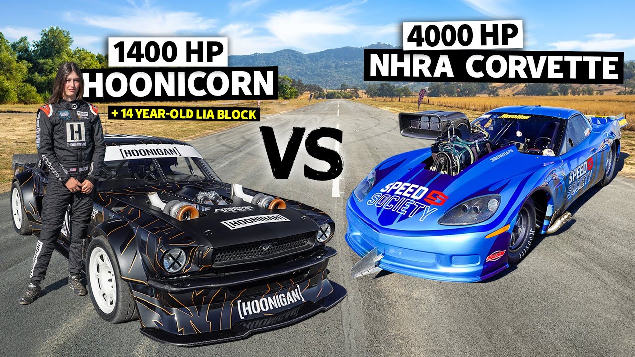 4,000HP NHRA Corvette C6 Drag Races Lia Block's 1,400HP AWD Mustang