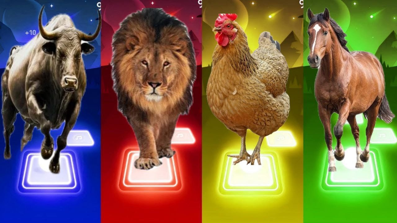 Bull 🆚 Lion 🆚 Chicken 🆚 Horse | Tiles Hop EDM Rush