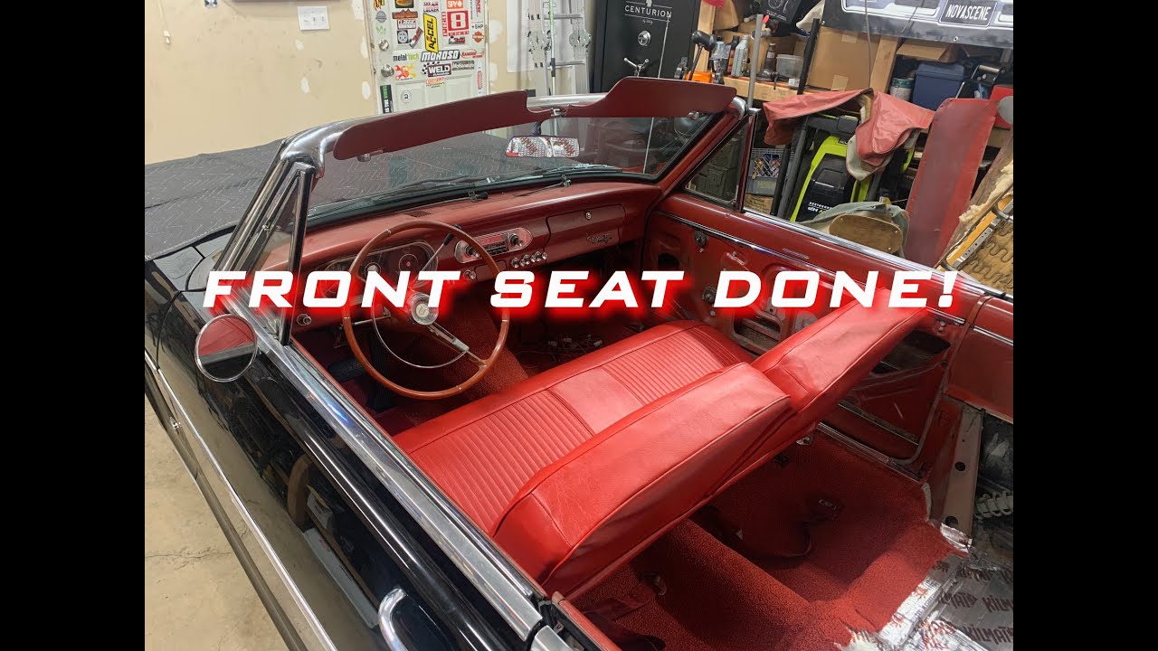 63  Nova Convertible - Bench Seat re-cover Bright Red - Seat Heaters