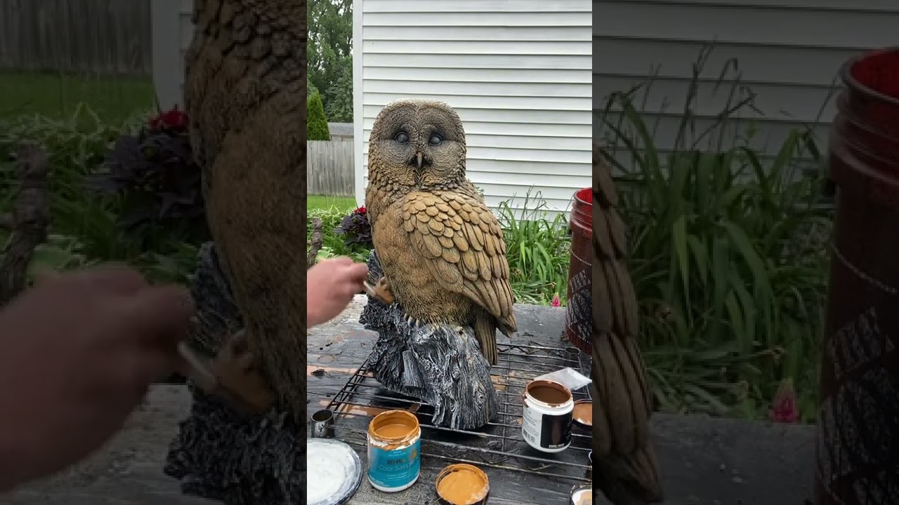 Painting owl statue PART 2 of 6 applying color wash