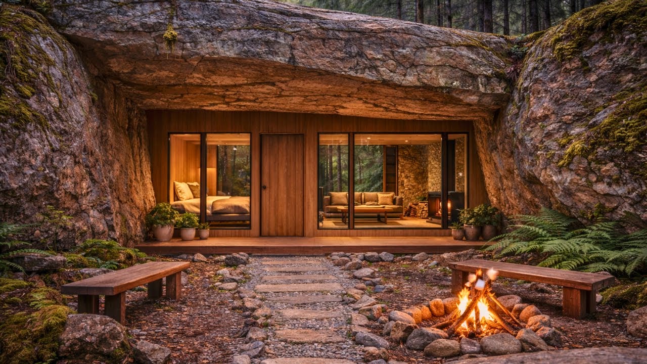 Transforming a Forgotten Space Between Two Rocks into a Secret Room in the Forest (ASMR)