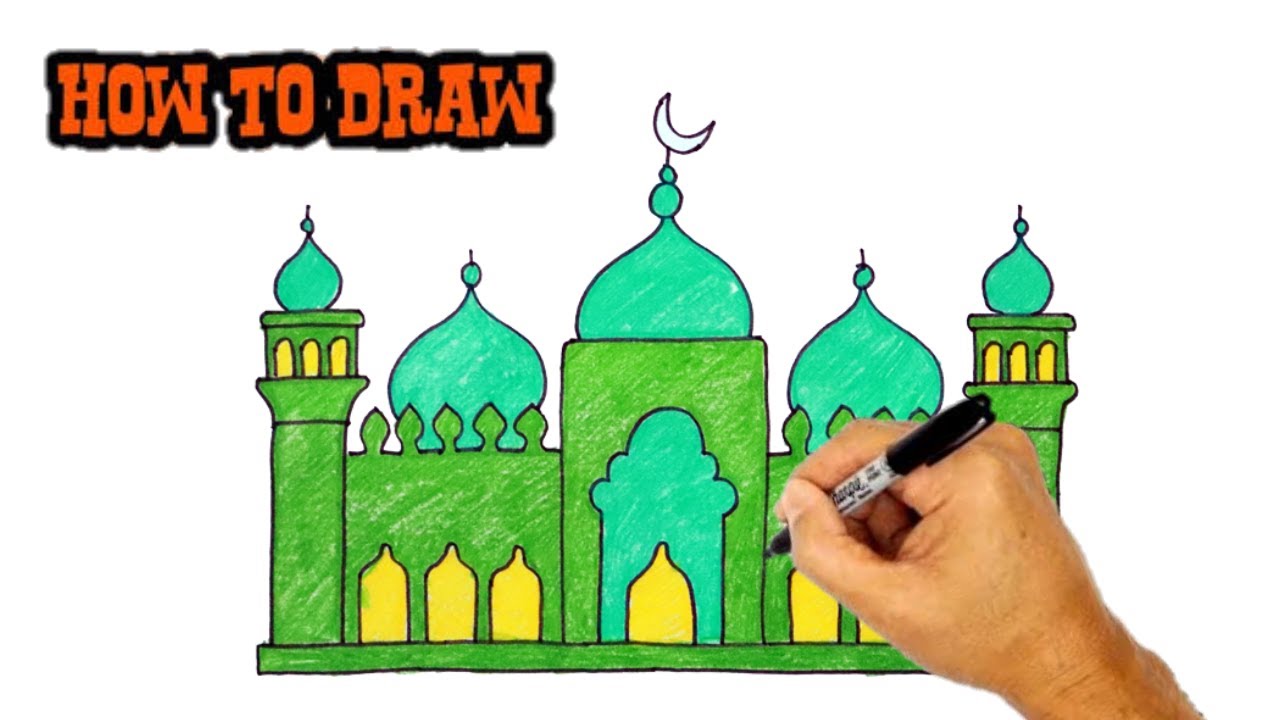 how to draw masjid step by step / Mosque Drawing very easy