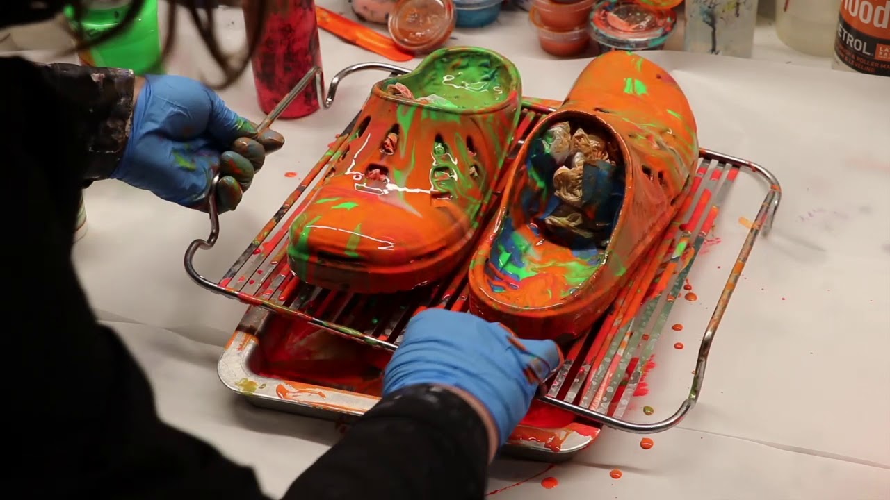 Paint Pouring On Crocs #1  Glow In The Dark