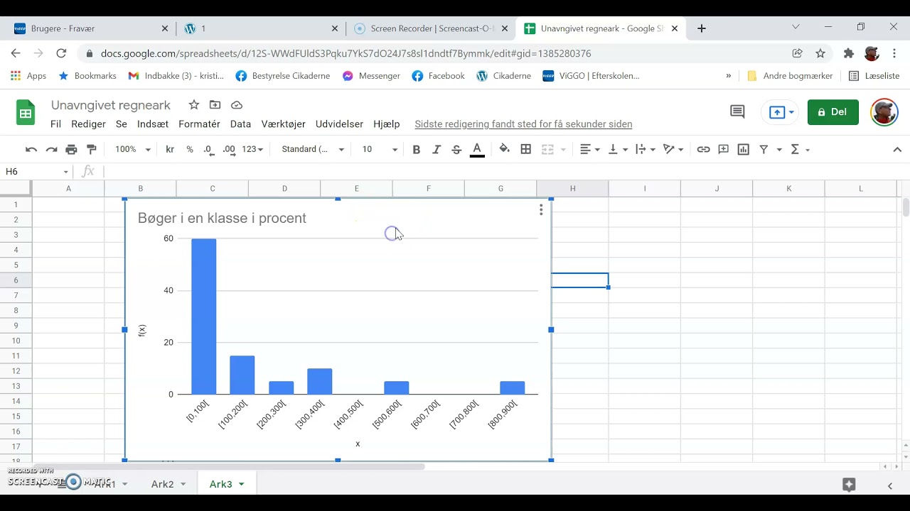 Statistik i sheets, hyppighedstabel, diagram og sumkurve