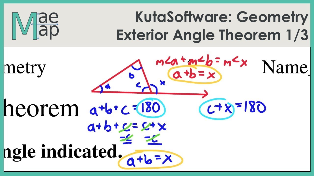 KutaSoftware: Geometry- Exterior Angle Theorem Part 1